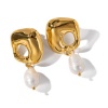 Immagine di Ipoallergenico Elegante Retrò 18K Oro riempito Acciaio Inossidabile 304 & Perla Naturale Orecchino Per Donne Festa 4.1cm x 2cm, 1 Paio
