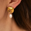 Immagine di Ipoallergenico Elegante Retrò 18K Oro riempito Acciaio Inossidabile 304 & Perla Naturale Orecchino Per Donne Festa 4.1cm x 2cm, 1 Paio