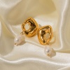 Immagine di Ipoallergenico Elegante Retrò 18K Oro riempito Acciaio Inossidabile 304 & Perla Naturale Orecchino Per Donne Festa 4.1cm x 2cm, 1 Paio