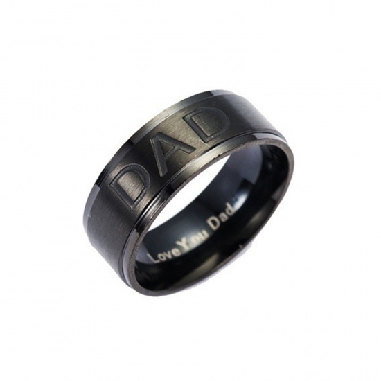 Picture of Stainless Steel Unadjustable Rings Black Round " Dad " 19.1mm(US Size 9.25), 1 Piece