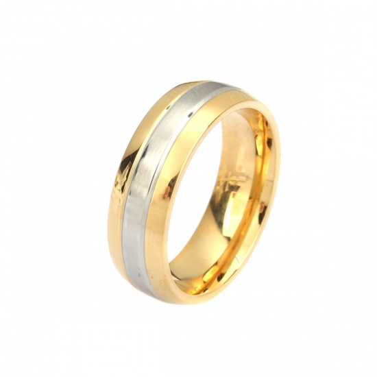 Picture of Stainless Steel Stylish Unadjustable Rings Gold Plated Stripe 16.5mm(US Size 6), 1 Piece