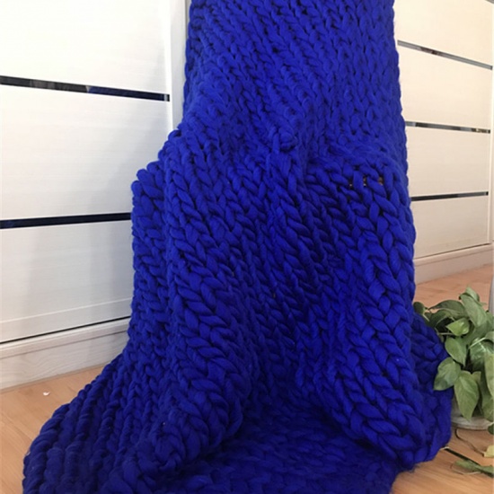 Bild von Königsblau – Polyester, handgewebt, dicker Faden, weiche Decke, einfarbig, 120 cm x 100 cm, 1 Stück