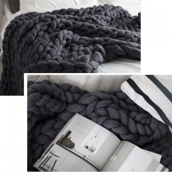 Bild von Dunkelgrau – Polyester, handgewebt, dicker Faden, weiche Decke, einfarbig, 120 cm x 100 cm, 1 Stück
