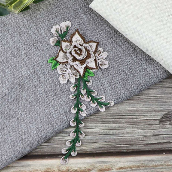 Picture of Polyester Embroidery Appliques Patches DIY Scrapbooking Craft Brown Flower 24cm x 10cm, 1 Piece