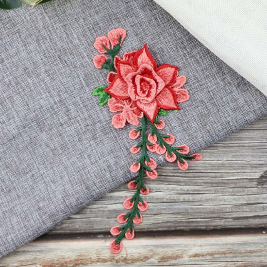 Picture of Polyester Embroidery Appliques Patches DIY Scrapbooking Craft Orange Flower 24cm x 10cm, 1 Piece